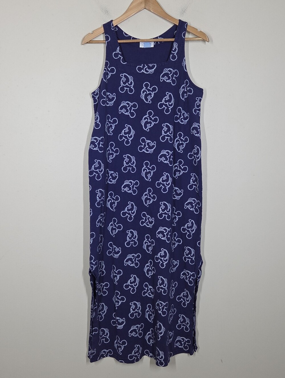 Fresh Produce Mickey Mouse Tank Midi Dress Cotton Slits Blue M Disney Sleeveless